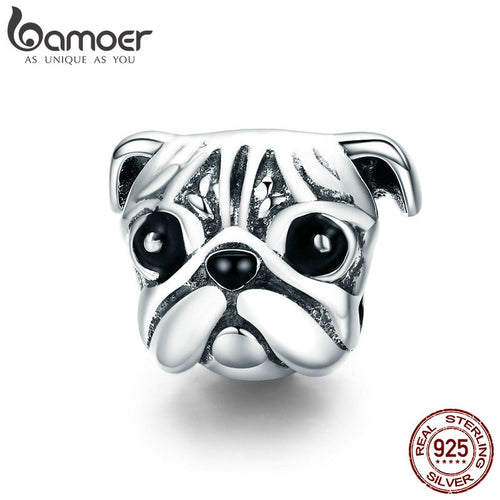 100% 925 Sterling Silver Pug Dog Head Charm